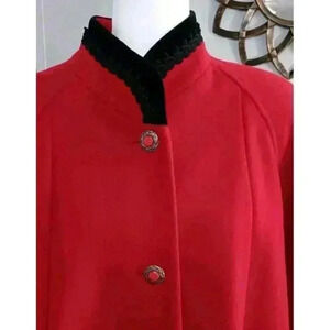 Long Wool Coat CHARLES KLEIN Size (12P) Heavy‎ Red Jacket Black Velvet Lined VTG